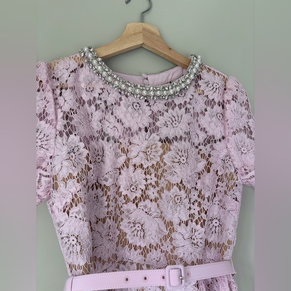 NEW Self-Portrait Fine Lace Pearl Midi Dress in Pink | UK 10 / US 6 - Picture 10 of 16